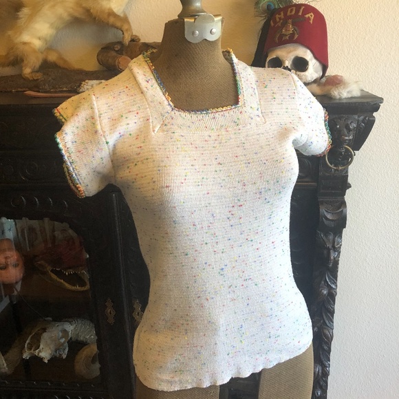 Vintage Confetti Short Sleeve Sweater Top - Picture 1 of 5